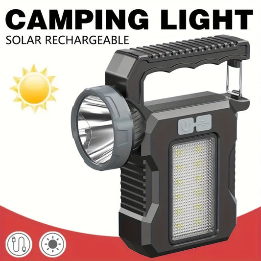 LED Searchlight with Solar & USB Charging, Side Light and Four Modes