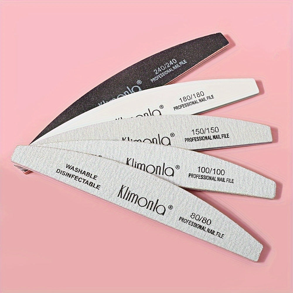 Nail File Set Professional Half Moon Rolled Sanding Strips 5 & 10 Pcs - Gray Sanding Bands for Shaping Buffing Smoothing Natural Acrylic Gel Press-On Nails - Salon Quality Nail Filing Tools for Women