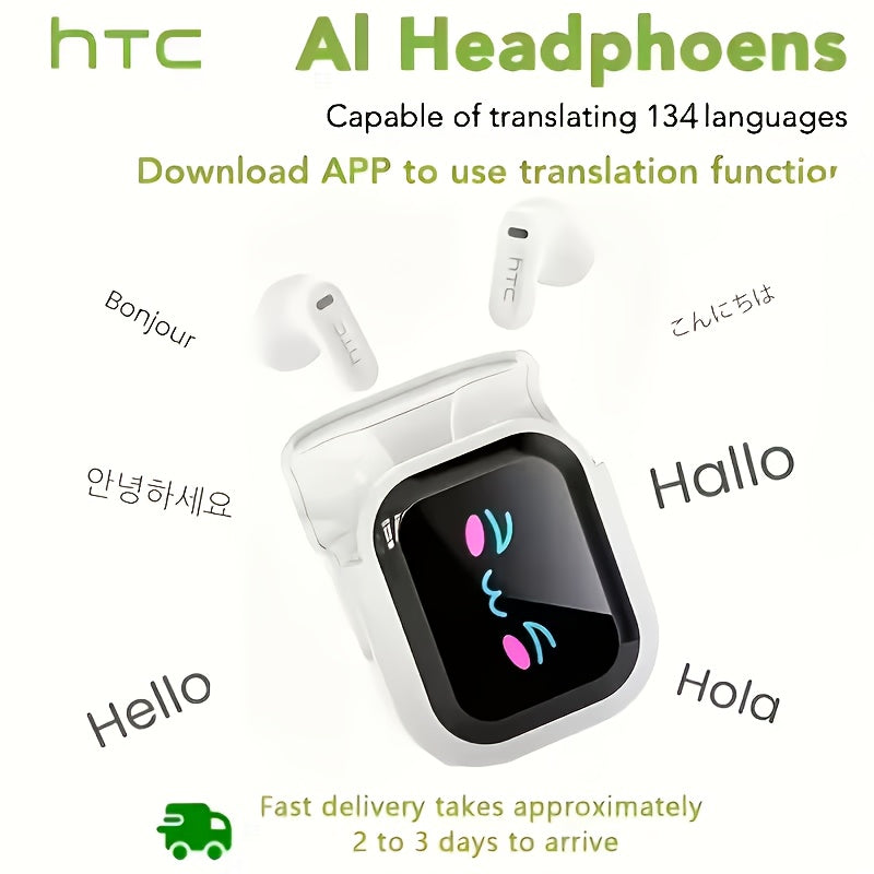 131 Language AI Translator Headset HTC NE20 Wireless 6.0 Smart LCD Touch Screen Gaming Mode Long Battery Life Compatible with PC Phone Tablet for Travel Business Gaming Everyday Use Lightweight
