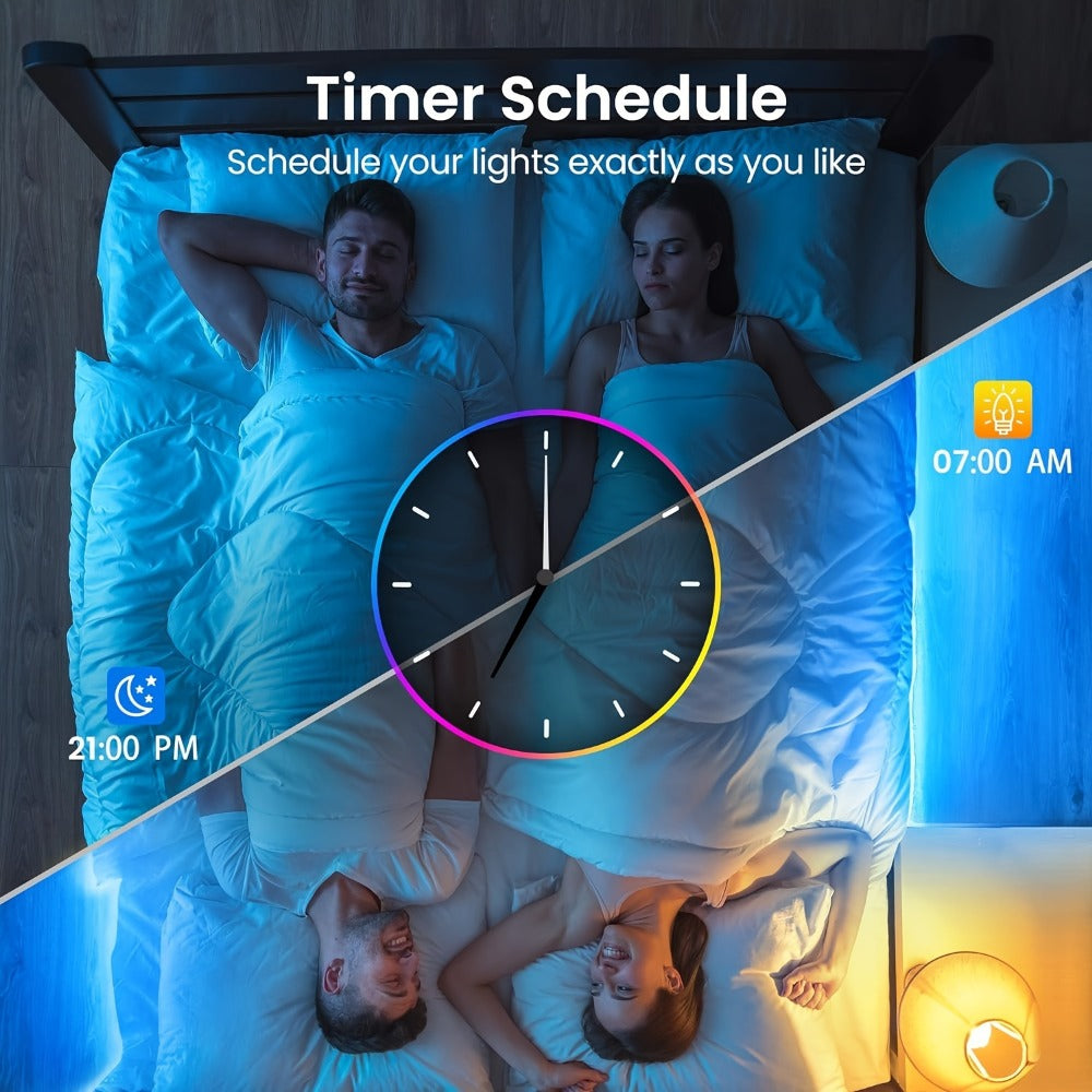 RGB LED Light Strip 50ft 100ft 130ft 16 Million Colors Music Sync – App & 24-Key Remote Control, Color Changing LED Strips for Bedroom, Game Room, Dorm & Party Decoration