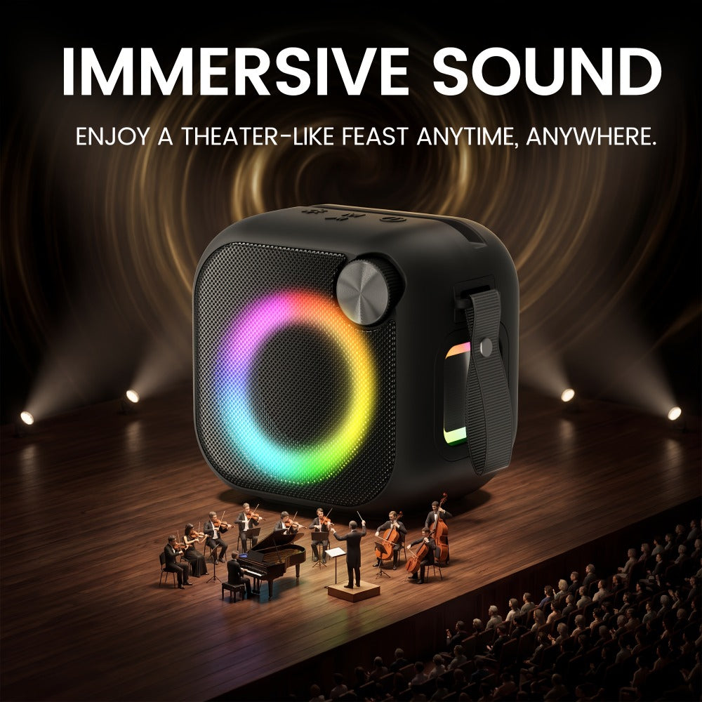 RGB Bluetooth Speaker with Music Visualizer, Portable Wireless Speaker with Color-Changing LED Lights for Gaming & Parties, USB/TF/AUX/Type-C, Compatible with PC Smartphone Tablet TV