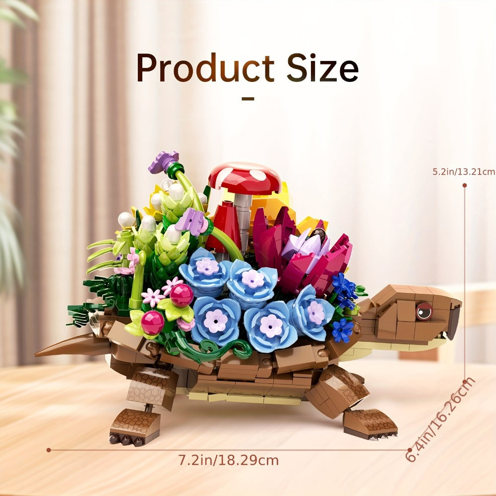 Turtle Flower Planter Building Block Set, 510-Piece Decorative Model