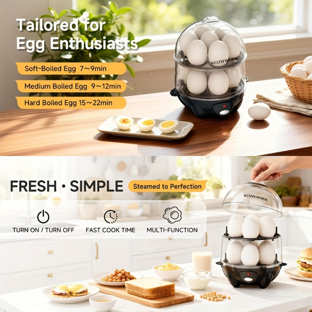 Electric Egg Boiler & Cooker with Auto Shut-Off – Single & Double Layer, Multi-Function for Hard Boiled, Soft Boiled, Scrambled, Omelette, Steamed Vegetables & Dumplings, 4 Colors