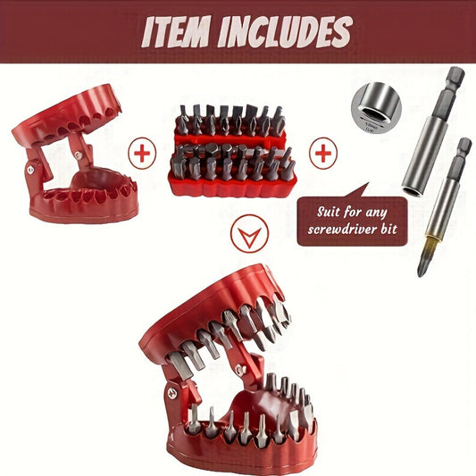 Bit Holder with Base & 28-Piece 1/4-Inch Hex Bit Set for Desktop Organization