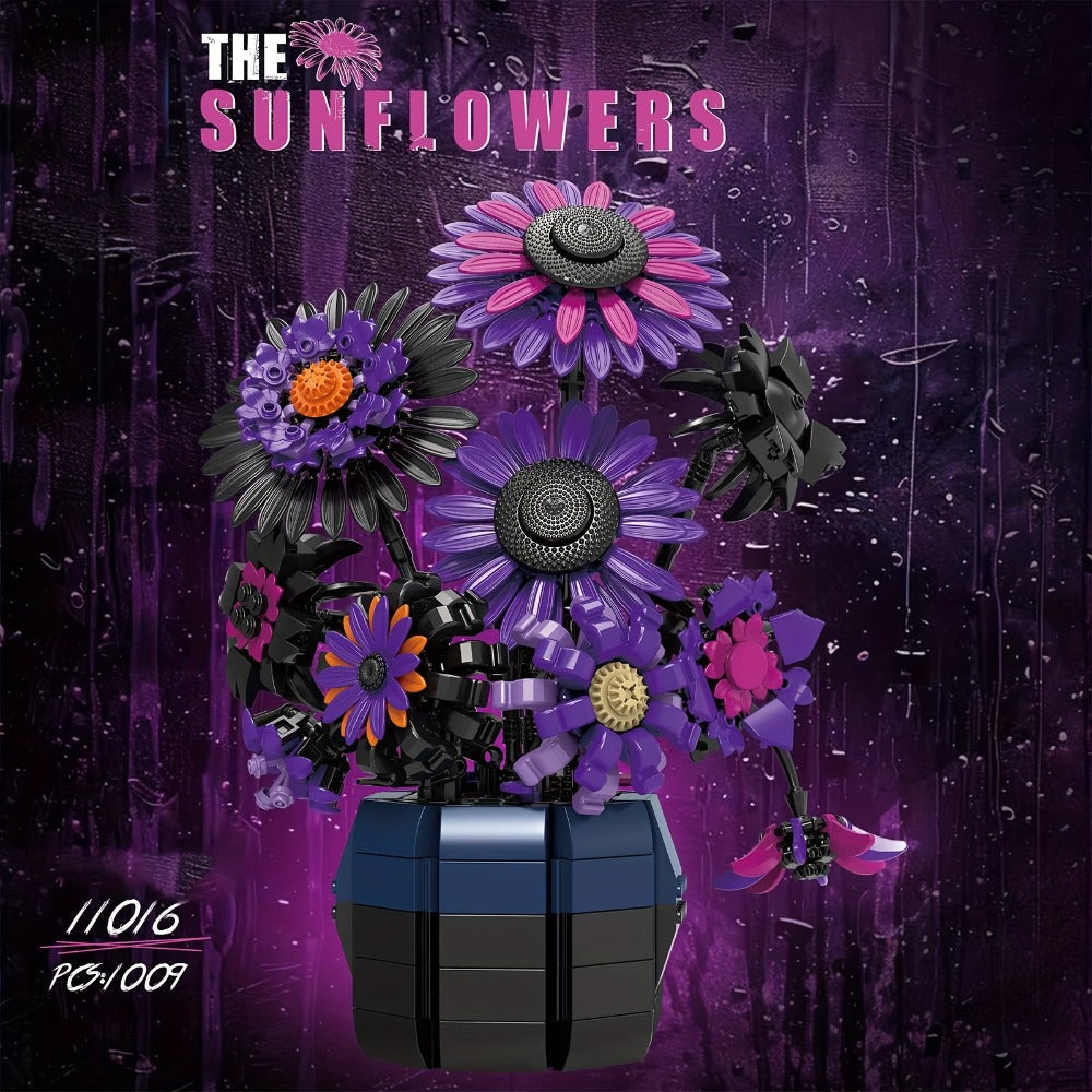 Purple Sunflower Building Block Bouquet, Botanical Display Model