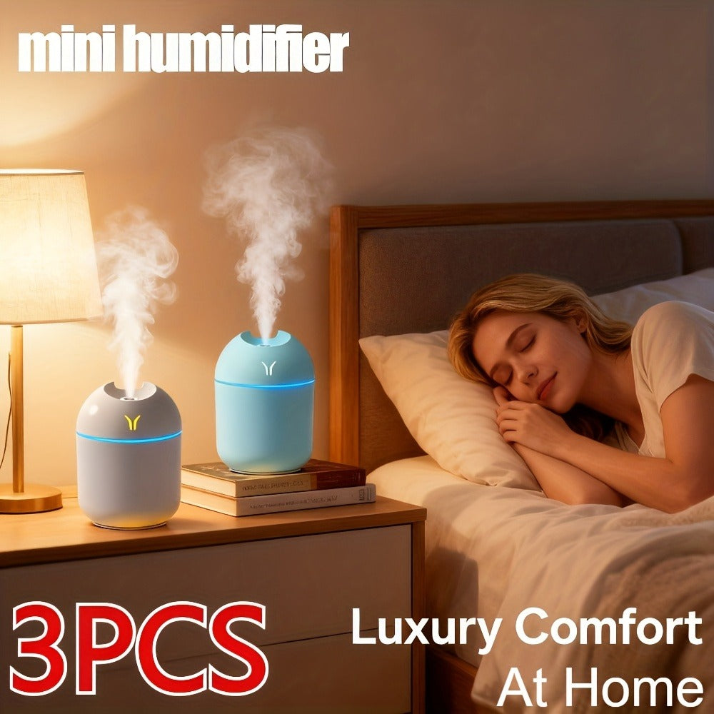 Aroma Diffuser Humidifier USB Mini – 3 Pack Cool Mist with Color Night Light, Portable for Bedroom, Car, Home & Dorm, Keeps Air Fresh & Plants Healthy, Gift for Men & Women (White+Blue+White)