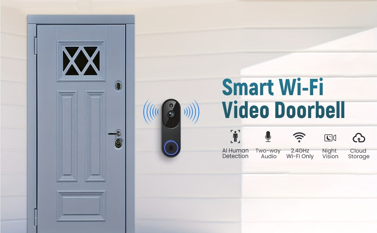 960P Smart Video Doorbell 2.4G 5G Dual-Band WiFi – Color Night Vision, AI Vehicle & Person Detection, Two-Way Voice, 3:4 Full View Screen, Wireless No Wiring, Real-Time App Viewing, Black