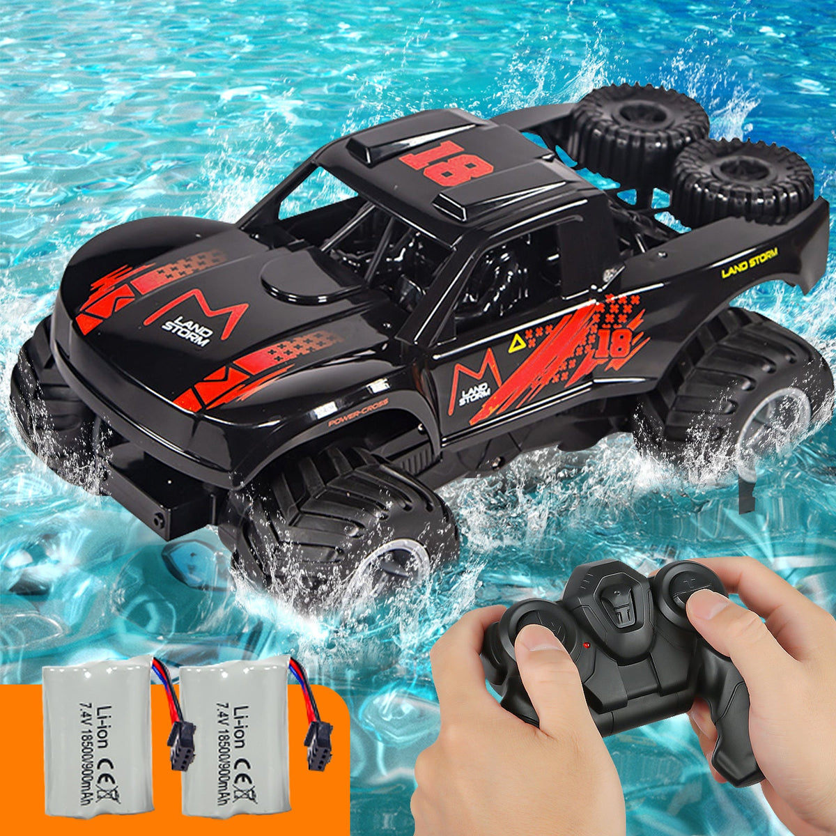 Amphibious RC Car 1:16 Scale 4WD, Waterproof Monster Truck or Pickup, 2 Batteries