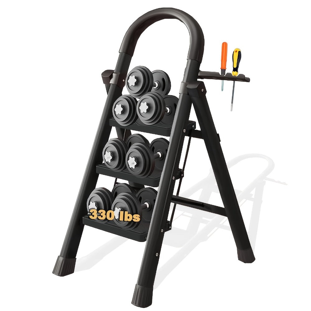 Folding Step Ladder with Anti-Slip Pedals & Handrail – 2/3/4/5 Step Stool for Adults, Sturdy Steel, Lightweight Portable, Non-Slip Feet, Rust-Resistant, Foldable for Home Kitchen Office Bedroom Use