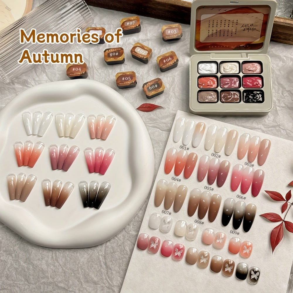 Ombre Gradient Gel Nail Polish Set 9 Colors 9-Grid Mini Collection - Patting Glue Nail Art Long Lasting UV LED Soak Off Multicolor Palette for Salon & Home DIY Manicure Christmas Holiday Gift Women