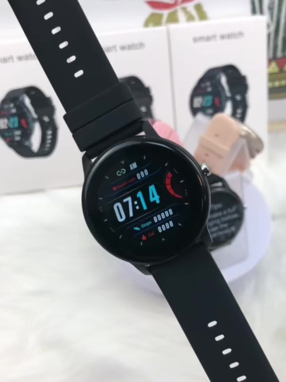 Wireless Charging Round Smartwatch for Women Men 230mAh Battery Multi Sport Mode Call SMS Notification Custom Wallpaper Silicone Strap Compatible with iPhone Android – Black Pink Gold