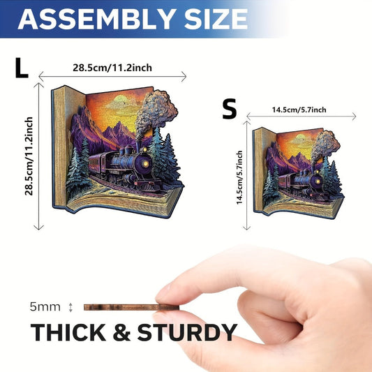 Wooden Jigsaw Puzzle for Adults, Galloping Train Art in S and L Sizes