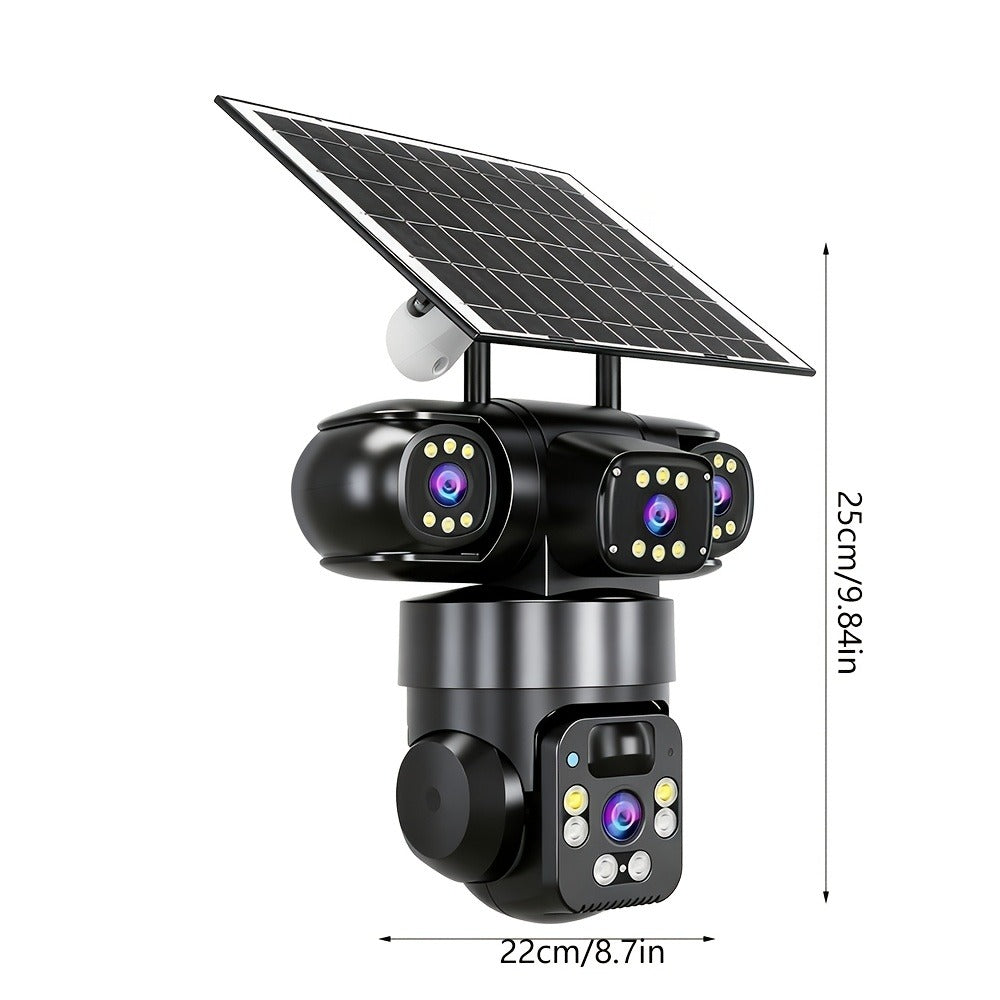 4K Solar Powered Outdoor Security Camera PTZ 360° Triple Lens Panoramic 10X Zoom 8000mAh Battery WiFi AI Human Detection Color Night Vision Two-Way Audio Driveway Farm