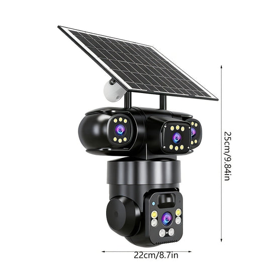 Solar-Powered Outdoor Security Camera with Triple Lenses, PTZ and WiFi