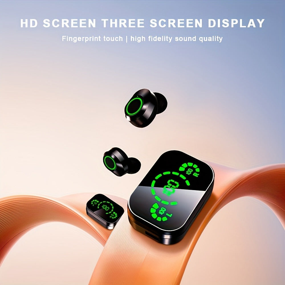 Anime Design Wireless Earbuds with Digital Display, Bluetooth 5.4 HiFi HD Stereo Noise Cancelling, USB-C Charging, App & Volume Control, Mirror Fashion Look, Comfortable Fit for Adults, Gift Idea