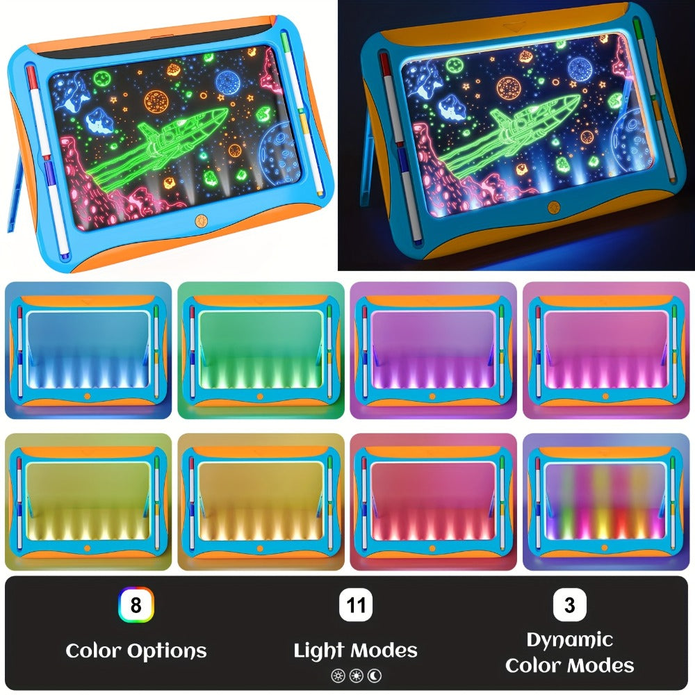 LED Light Up Drawing Board for Kids with 9 Double-Sided Tracing Cards & 6 Markers – Travel Doodle Board, 6 Colors