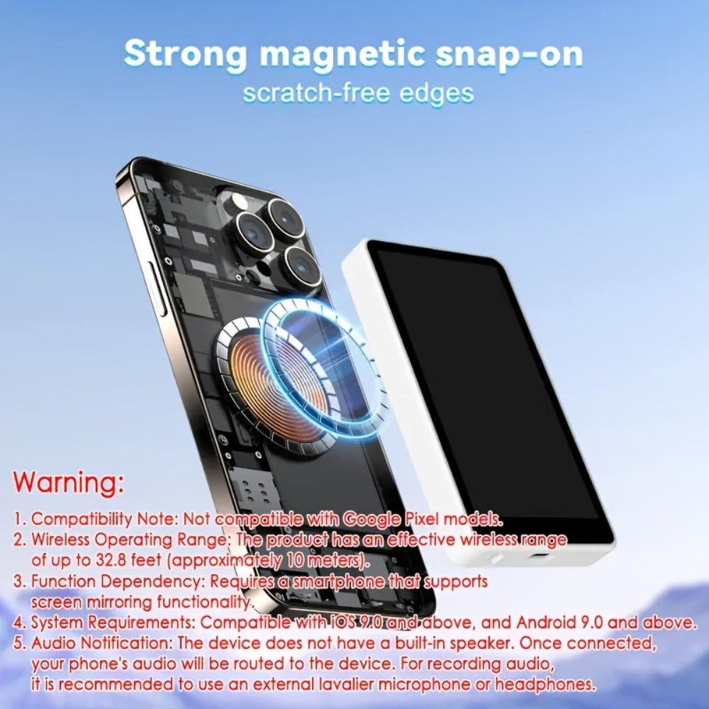 Magnetic Selfie Monitor Screen for Vlogging & Live Streaming – Rear-Facing Main Camera Display for iPhone & Android, High-Resolution Selfie Screen for TikTok, YouTube & Instagram Content Creation