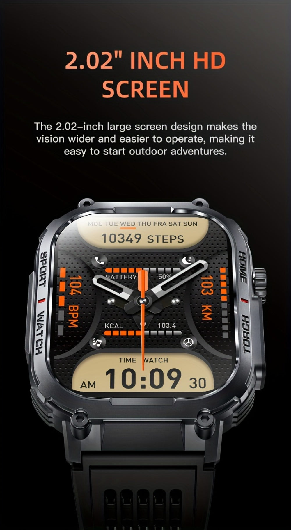 LED Flashlight Smartwatch for Men 2.02 Inch TFT Waterproof Wireless Calling Sleep Monitor Pedometer Activity Tracker iOS Android – Gift for Dad Boyfriend Husband