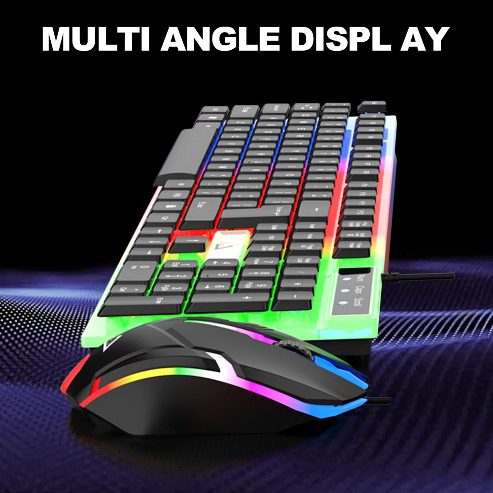 Wired USB RGB Gaming Keyboard and Mouse Combo 104 Keys Backlit Mechanical Feel 1000 DPI Optical Mouse for PC Desktop Laptop Windows Mac Linux Gamer Black White