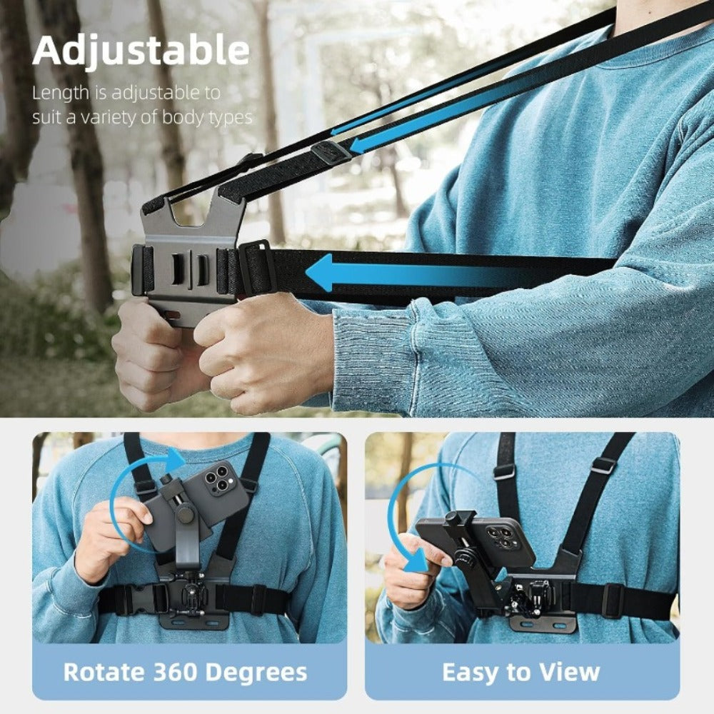 Chest Mount Harness for GoPro Hero 13 12 11 10 9 8 – Adjustable POV Chest Strap for Insta360 X4 X3 DJI Osmo Action 4 3 iPhone Samsung Phone – Hands-Free Camera Holder for Bike Kayak Fishing Hiking Vlog