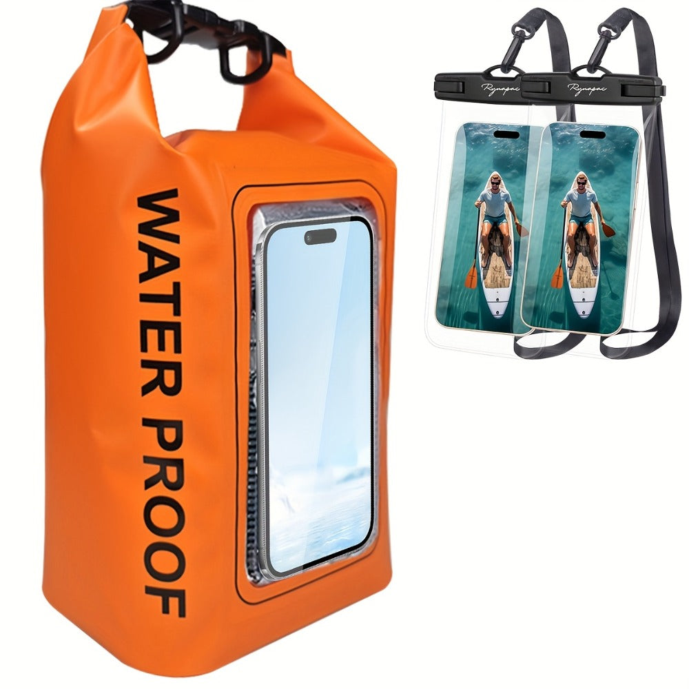 Waterproof Dry Bag Set 3-Piece Roll Top Backpack with Phone Pouch & Dry Sack - Kayaking Boating Camping Swimming Beach Fishing Rafting Travel Gear for Men Women, 1.32 Gal Lightweight PVC Water Sports Bag