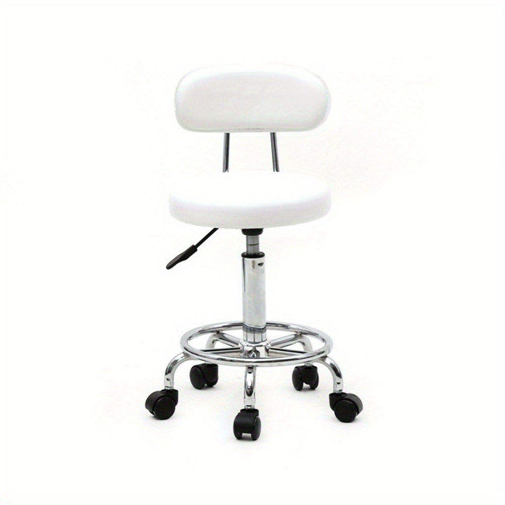Saddle & Round Salon Stool with Backrest 360-Degree Swivel — Adjustable Height Professional Chair for Salon, Spa, Barber, Kitchen & Bistro, Black & White, 2 Styles