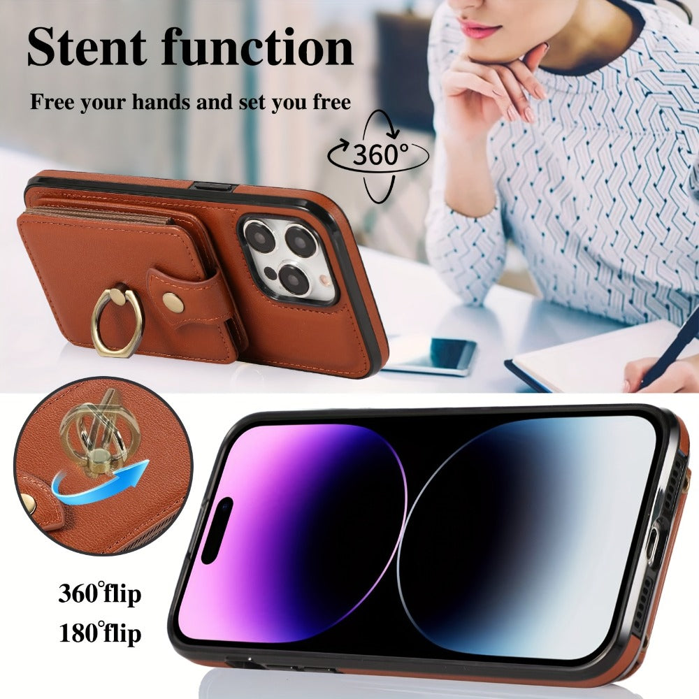 RFID Blocking iPhone Wallet Case with Magnetic Card Holder Kickstand MagSafe Compatible Shockproof Armor Bumper Wireless Charging Support for iPhone 16 15 14 13 12 Pro Max Plus Series