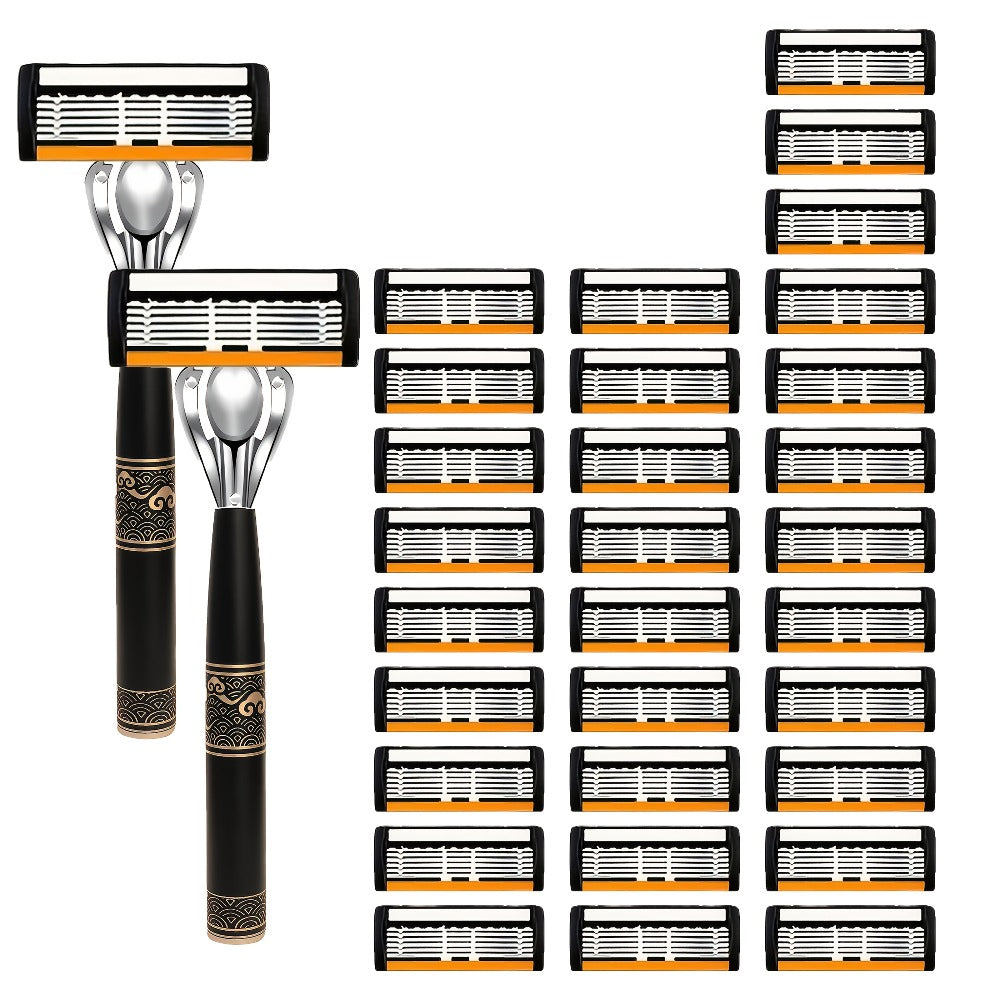 Men's Razor 6-Layer Blade Refill Kit with Handle Smooth Precise Shaving - Multiple Options 6 12 24 30 36 Blades Cartridge Razor Anti-Irritation Close Shave Grooming Gift for Men