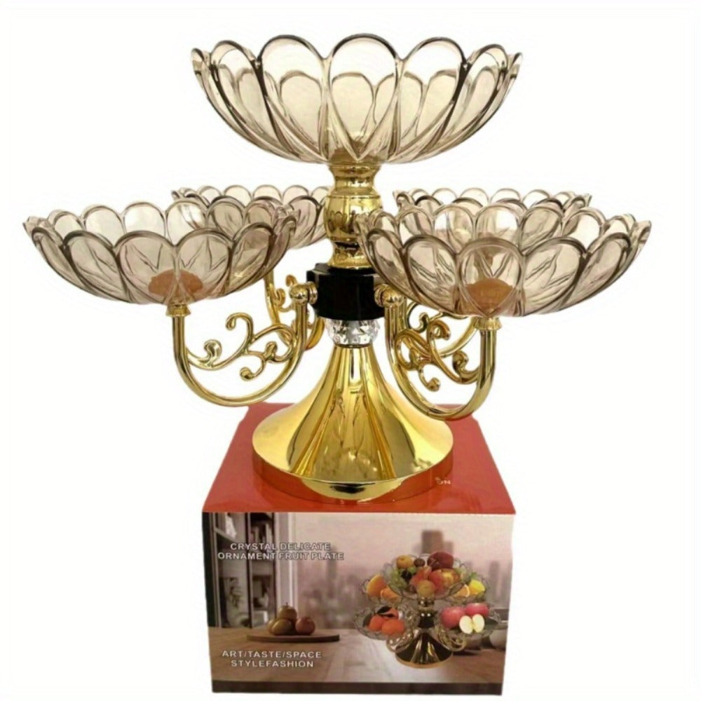 Crystal Rotating Fruit Plate Set 5-Tier – Luxury Round Multi-Layer Snack Candy Dish Bowl for Living Room Coffee Table Home Decor European Style Elegant Dessert Display Centerpiece Gift