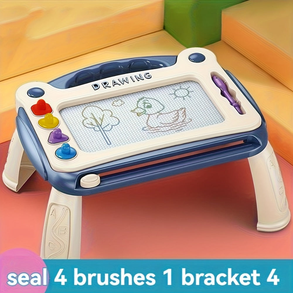Magnetic Drawing Board for Kids with 4 Stamps Paintbrush & 4 Stands – Mess-Free One-Slide Erase Early Learning Educational Art Toy Gift for Boys Girls Ages 3-8 Blue Green Pink