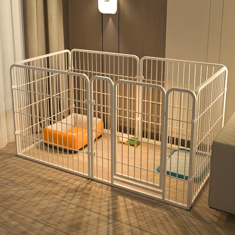 Indoor Dog Playpen Enclosure – Stainless Steel Multi-Functional Pen with Rest, Play & Potty Area | Flexible Shape for Small to Medium Dogs, Durable Metal Construction, Black & White