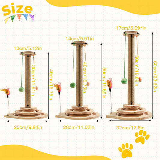 Sisal Cat Scratching Post with Ball Track & Feather Toys, M–XL or Replacement Pillars