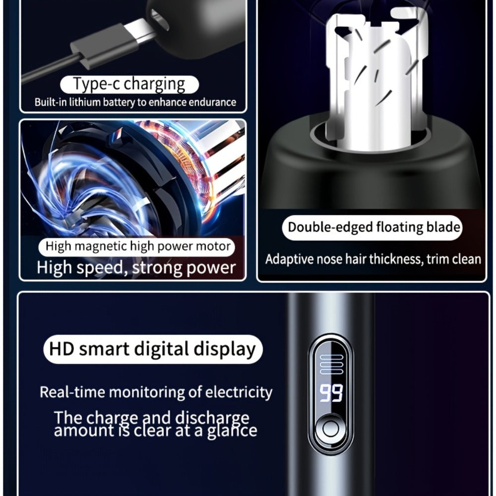 Electric Nose Trimmer with LED Display – USB Rechargeable Painless Facial Hair Removal Device for Men & Women, Nose Ear & Eyebrow Trimmer, Upgraded Grooming Tool, Ideal Gift