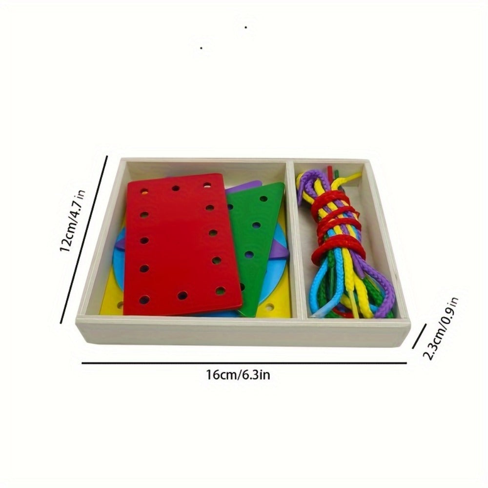 Montessori Wooden Lacing Cards for Toddlers – 5-Piece Double-Sided Threading Shapes in a Box, Fine Motor Skills Activity Toy for Preschool Kids, Travel Learning Toy & Educational Gift for Boys & Girls