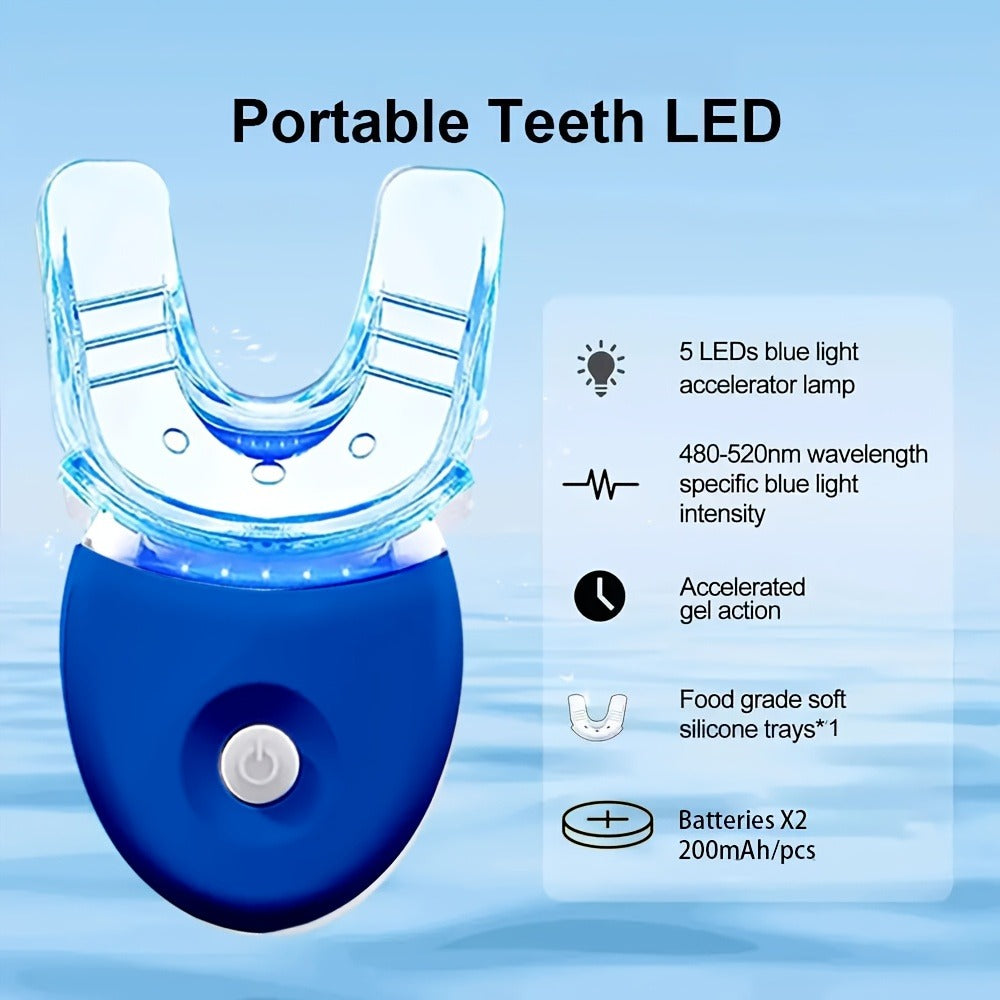 LED Teeth Whitening Kit 5 Whitening Gel Syringes Enamel Safe Professional Home Whitening Light Tray Set Fast Results Gift for Women Men Girlfriend Boyfriend Parents White Blue