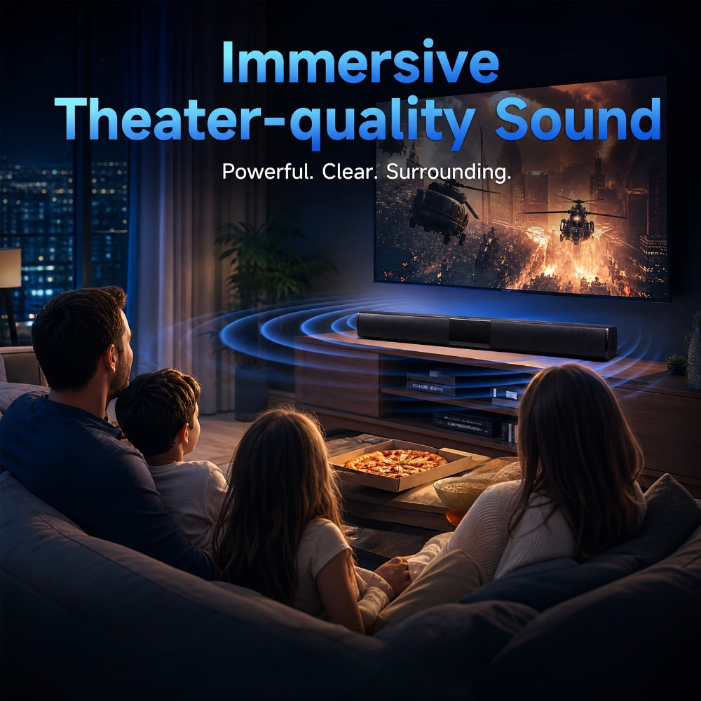 Deep Bass Soundbar with Subwoofer for Smart TV – 22" Wireless Bluetooth 5.0 Surround Sound System, TF/AUX/RCA/TWS, Home Theater Speaker for PC, Gaming, Projector, Studio, Live & Stage