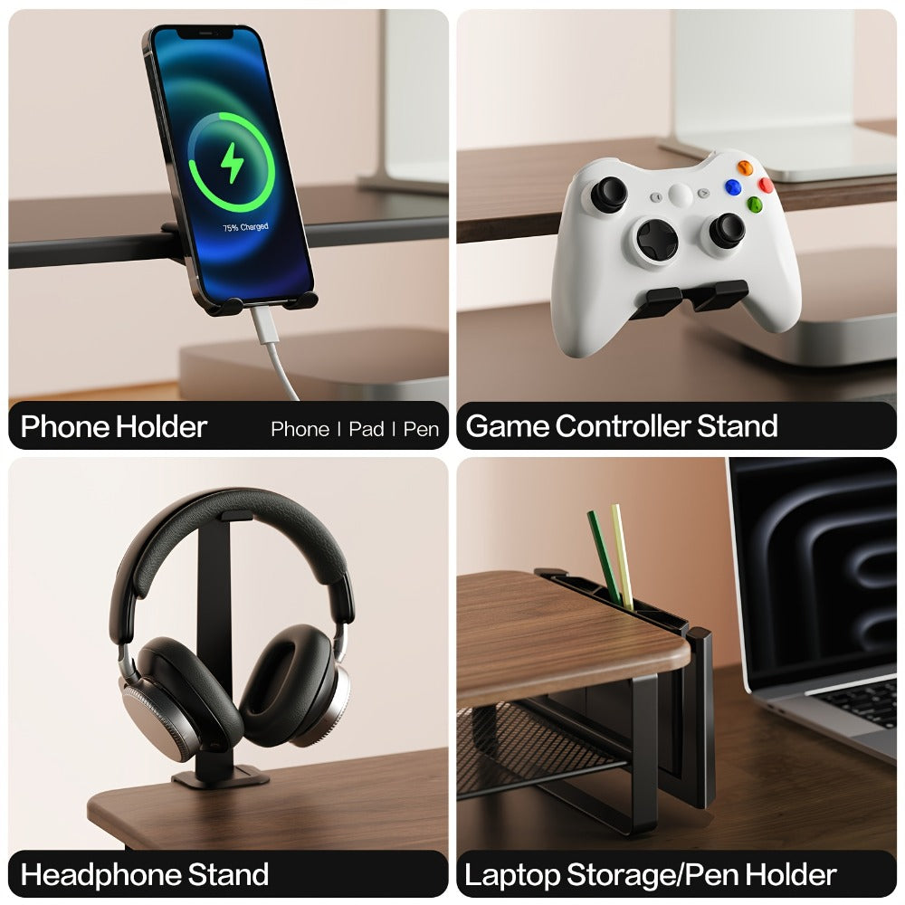 Monitor Stand Organizer with Headset Holder Phone Stand & Game Controller Holder, Versatile Desktop Riser for Computer Monitor Laptop, Gaming & Home Office Desk Organizer