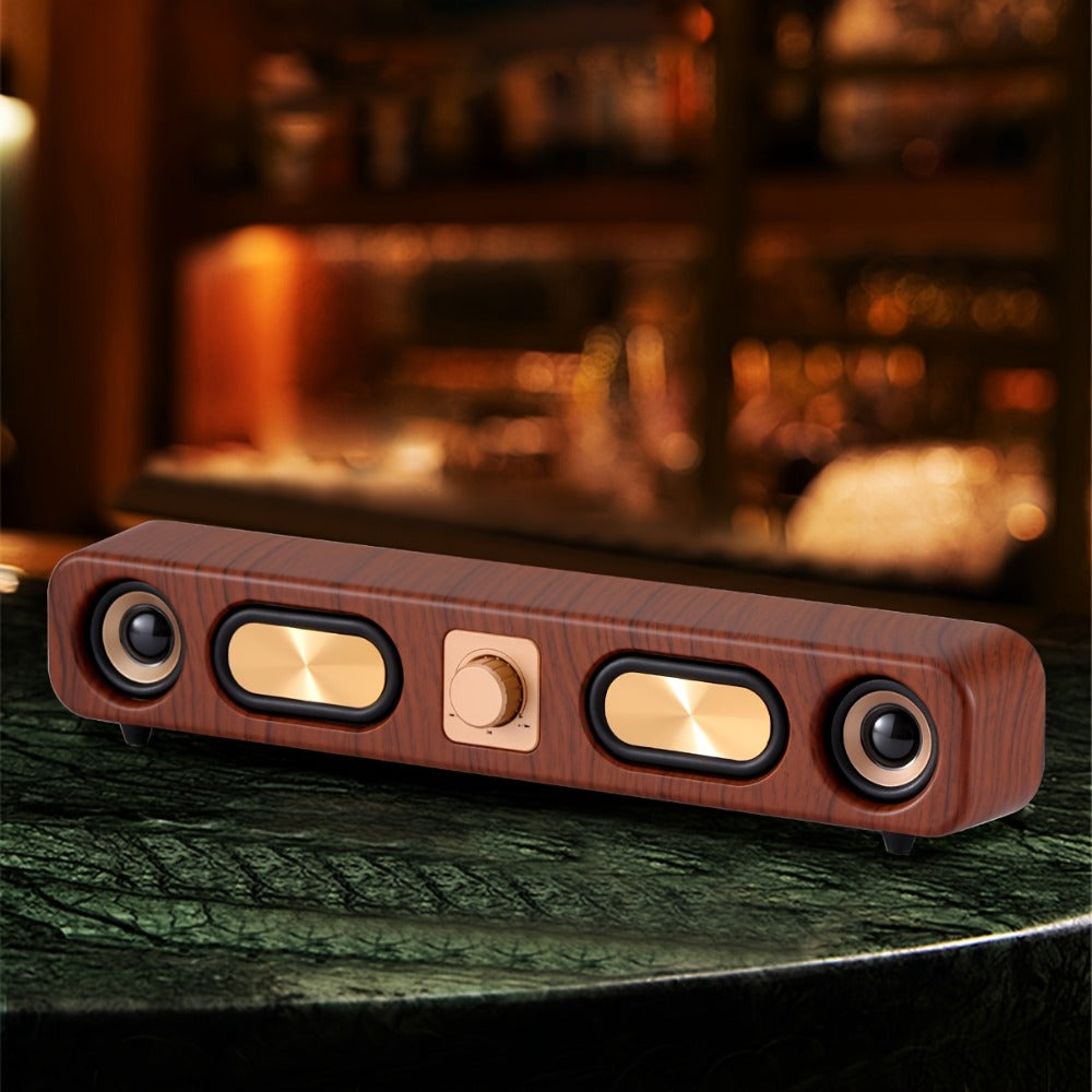 Retro Wood Grain Bluetooth Speaker Dual 2-Inch Woofers 10W Wireless Desktop Soundbar TF AUX USB Hands-Free Calling 2400mAh for PC Laptop Tablet Smartphone