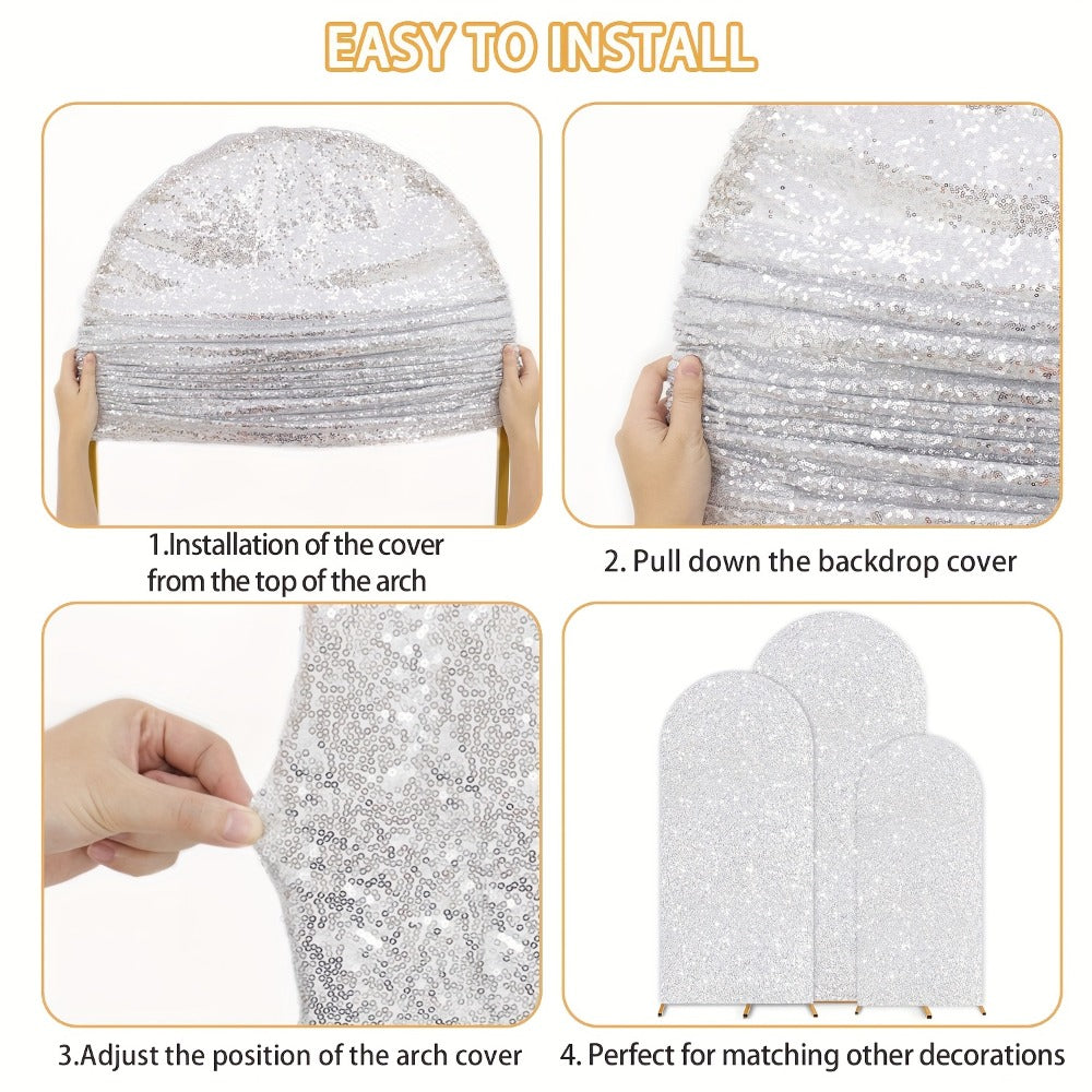 Glitter Sequin Arch Cover 2 Set 6Ft & 7.2Ft Metallic Spandex Payette Panel Wedding Arch Backdrop Cover for Wedding Ceremony, Birthday Party, Bridal Shower & Event Decoration