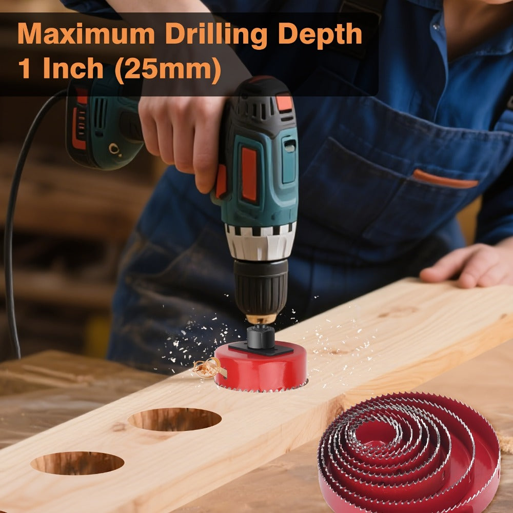 Carbon Steel Hole Saw Kit Multi-Size with Mandrels & Hex Key – Heavy Duty Quick-Change Hole Cutter Set for Wood PVC Drywall Cornhole Board & Soft Metal