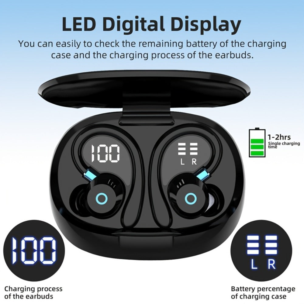 Hi-Fi Stereo Wireless Earbuds LED Digital Display Touch Control Noise Canceling Fast Charging Gaming Sport Headset Lightweight In-Ear Earphones for Commute Gamers iOS Android Black Blue White