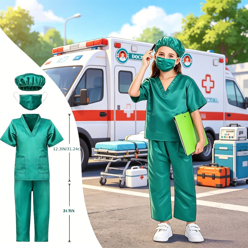 Kids Dress Up Costume Set 4-in-1, Firefighter, Police, Astronaut & Doctor Role Play Costumes