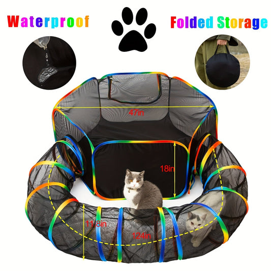 Outdoor Cat Enclosure with Play Tunnel - Portable Catio Tent & Cat Playpen for Indoor Cats