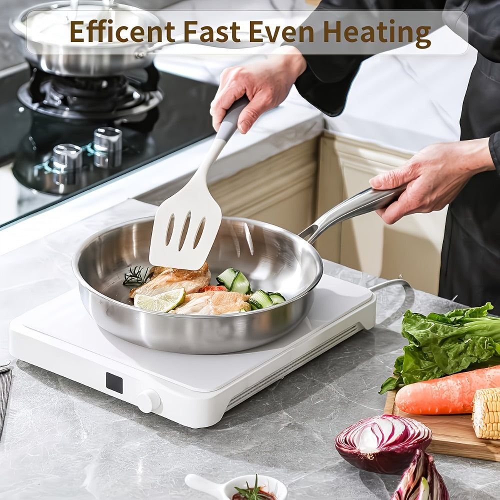304 Stainless Steel Frying Pan 11 Inch Triply Base – Ergonomic Handle Even Heat Distribution Dishwasher Safe | Induction Compatible Professional Restaurant Grade Skillet 26cm Kitchen Cookware