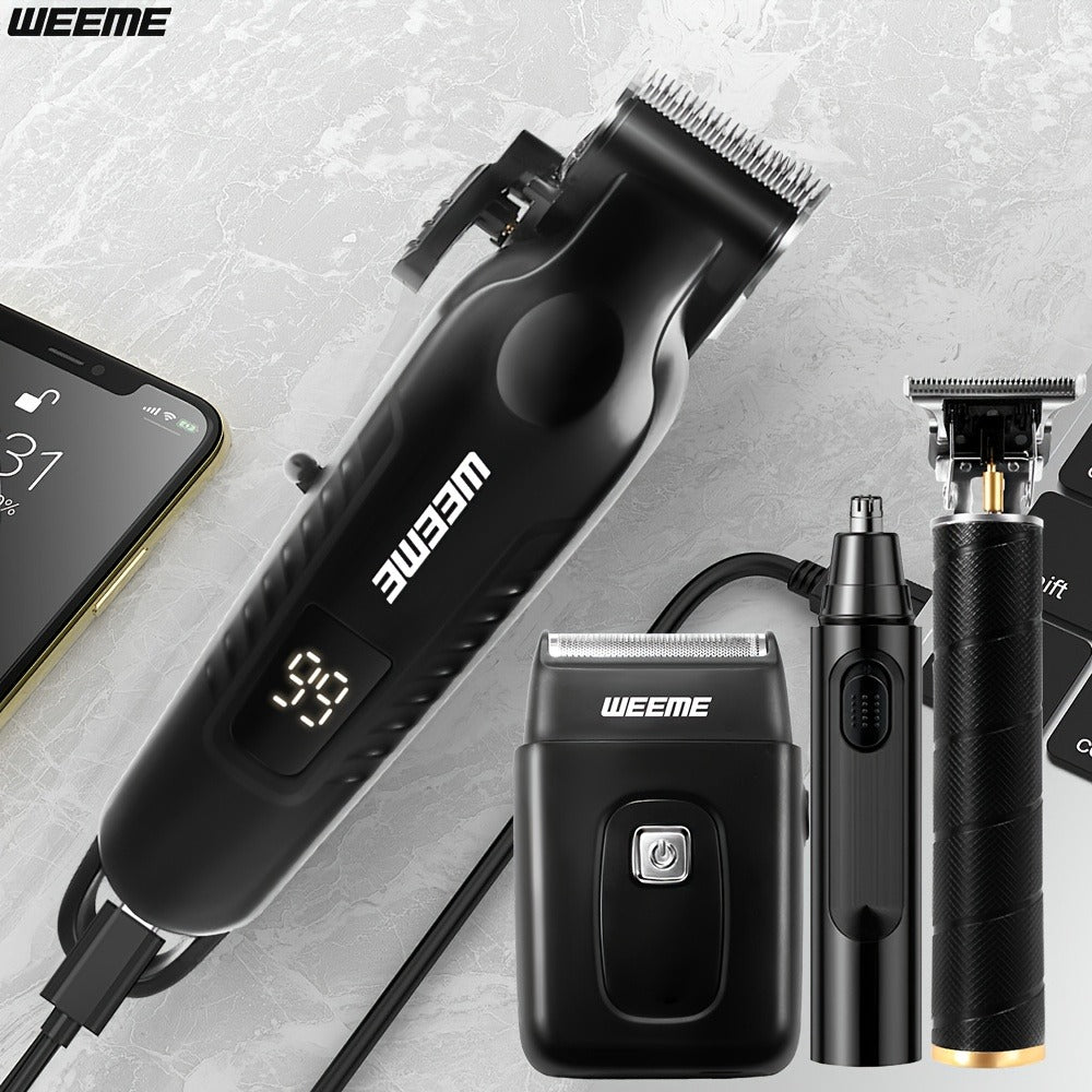 Mens Grooming Kit with Nose Hair Trimmer Electric Shaver WEEME 826 USB Rechargeable LCD Display - Complete Shaving Trimming Set Gift for Dad Brother Son Birthday Holiday
