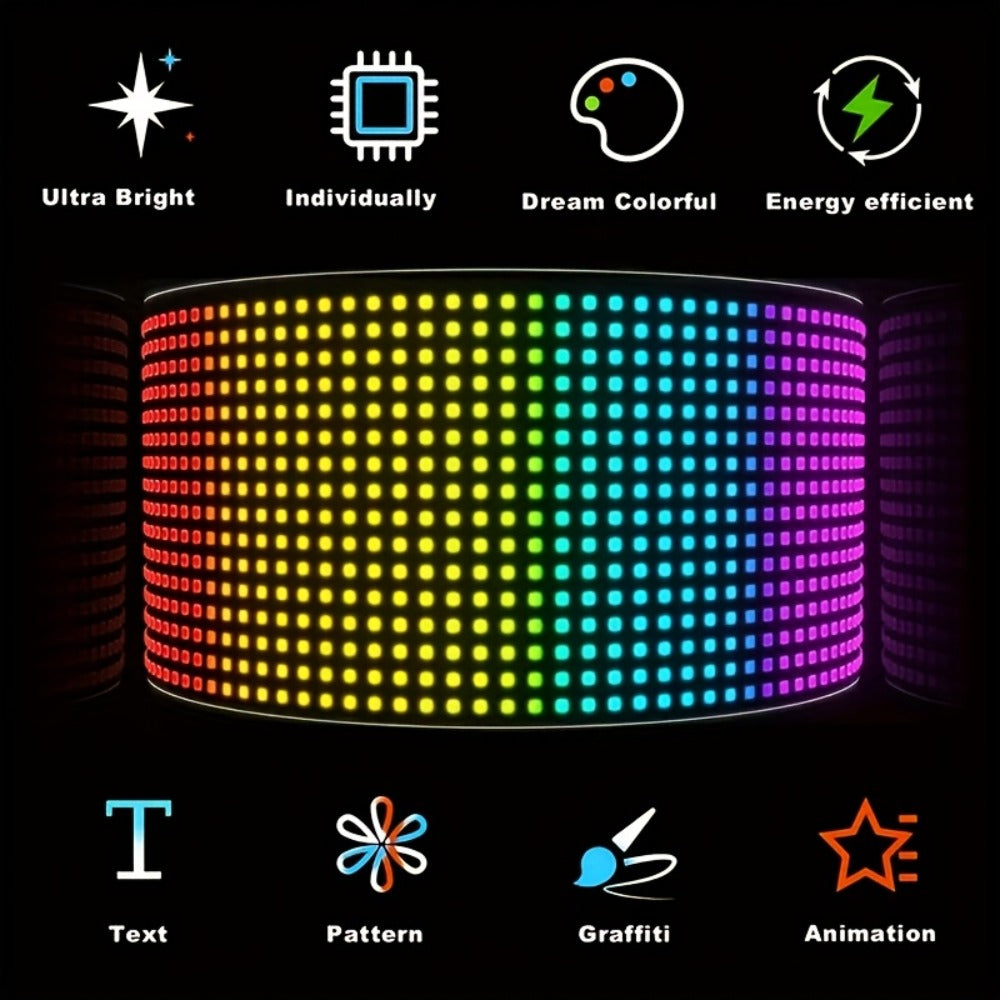 Flexible LED Matrix Screen Display DIY Text Picture & GIF – App & Remote Control, 5V USB Powered | 16x32 to 16x144 | Car, Store, Bike, Event & Holiday Signage