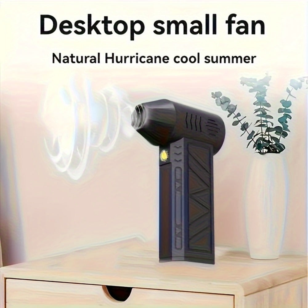 Handheld Portable Fan USB Rechargeable with Brushless Motor, High-Velocity Airflow & Built-In LED Light – Cordless Mini Fan for Camping, Outdoor, Car Interior Cleaning & Snow Blowing