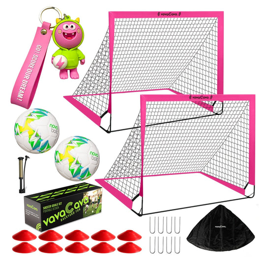 Pop-Up Soccer Goals, VavaCava 4 x 3 ft 2-Pack with Balls, Pump and Carry Bag