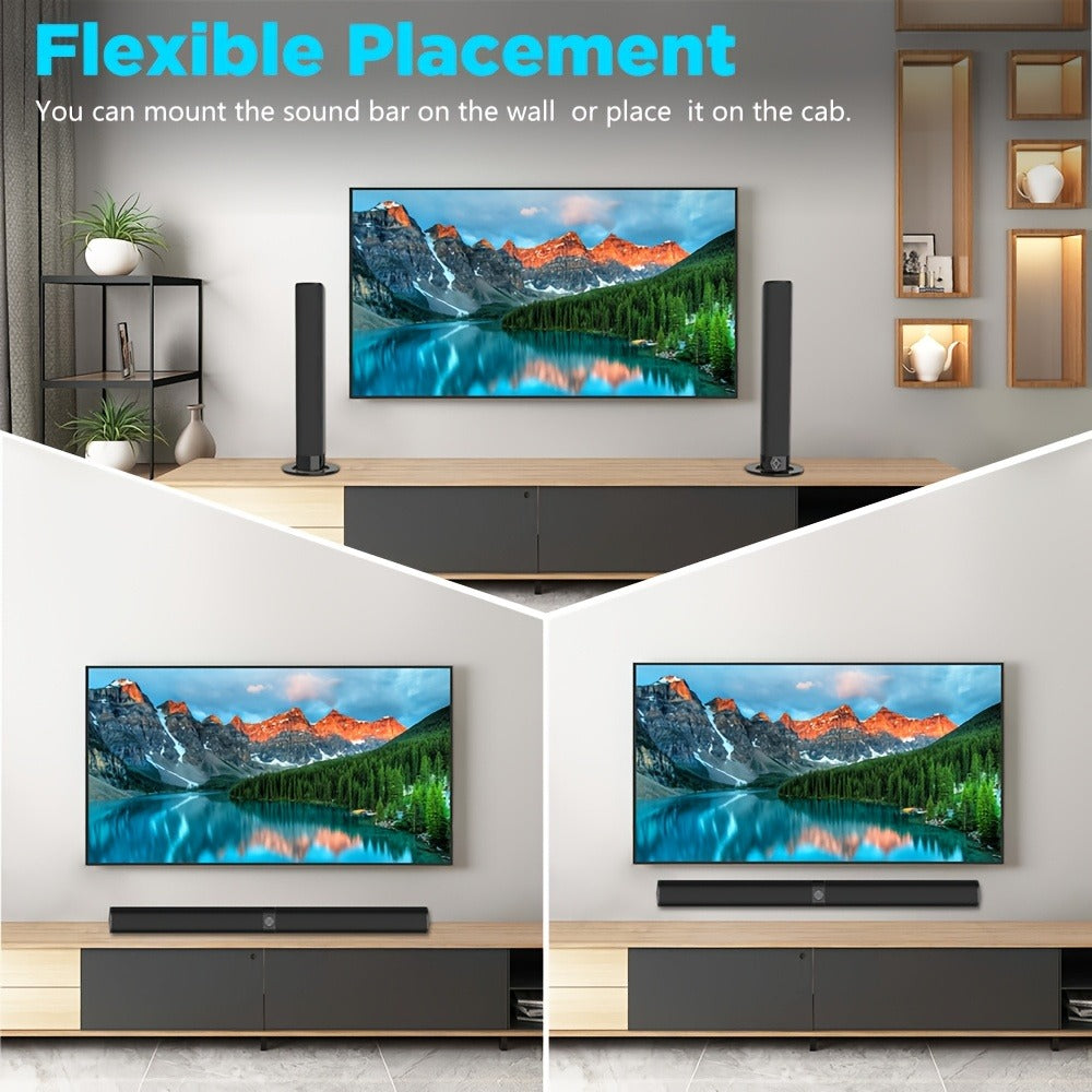 Mighty Rock TV Soundbar 32 Inch Separable Wireless Sound Bar with ARC Optical AUX, 3D Stereo 4-Driver Speaker, 3 Placement Modes, Infrared Remote Control for Smart TV Home Theater