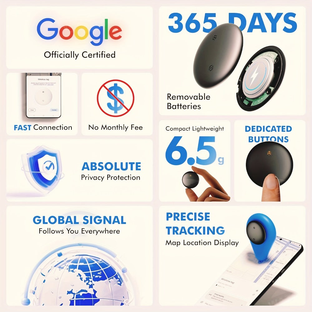 Bluetooth Tracker 4 Pack Google Certified Android Find My Device Find Hub – No Subscription Anti-Lost Tag for Keys Wallet Luggage Bags Pets Cars, Android 9+ Compatible, Family Value Pack Gift